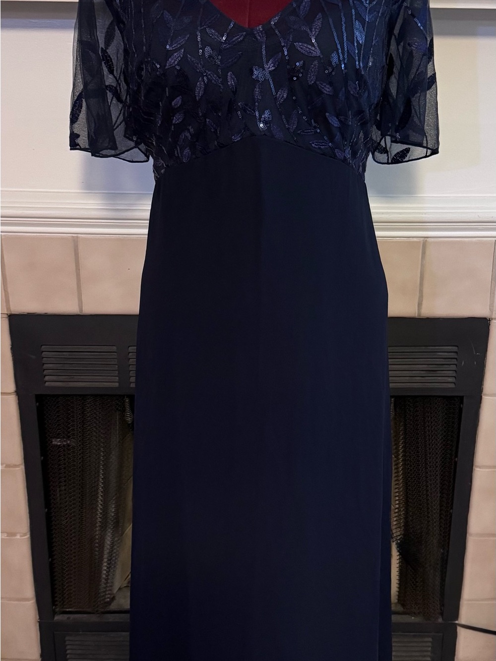 Ever❤️Pretty Blue Cocktail Dress with Illusion Lace and Sequin Bodice